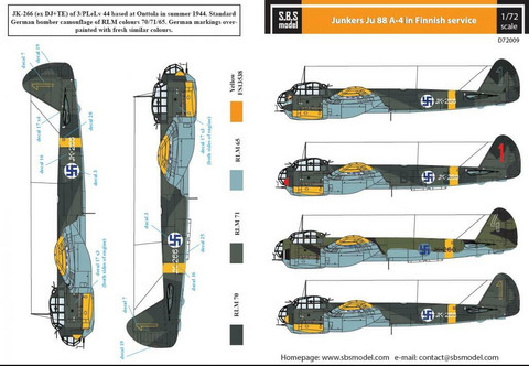 S.B.S model 1/72 Junkers Ju-88 A-4 in Finnish service siirtokuvat