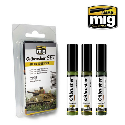 Ammo by Mig Oilbrusher Set Green Tones 3 x 10ml
