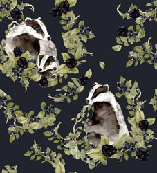 Mäyrät marjoilla -trikoo, tumma vihreään taittava sininen