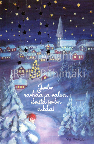 2-osainen joulukortti tonttu kylä