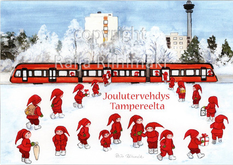 Joulukortti Tampereen ratikka