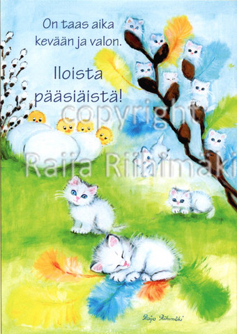 Pääsiäiskortti  valkoiset kissat