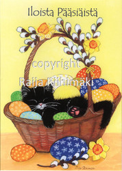 Pääsiäiskortti musta kissa