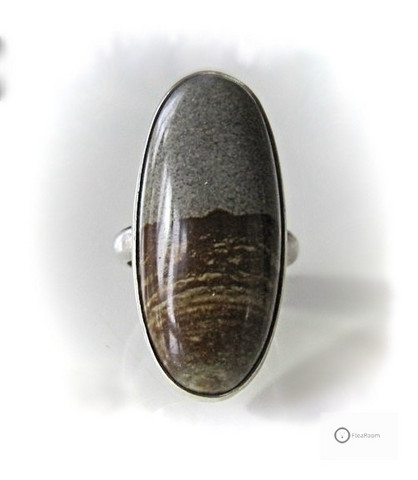 Vanha Hopeasormus Ruskea / Harmaa Jasper
