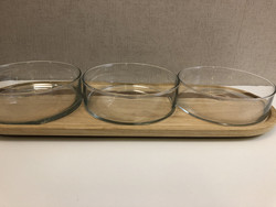 R20 Arabias wooden dish with 3 glass bowl