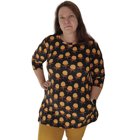 AAVA tunika Hillat musta trikoo 3 hihanpituutta S-3XL taskuilla/taskuton