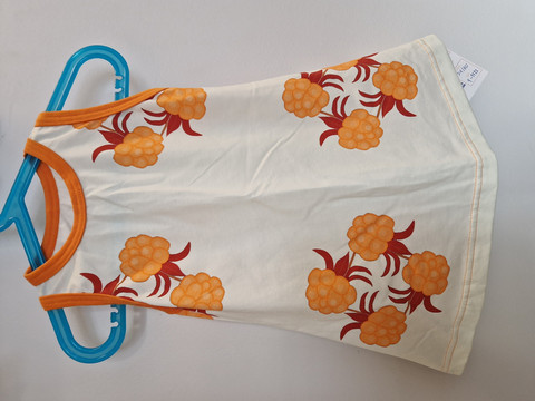 USVA liivimekko Hillakranssi 74/80cm  oransseilla kanttauksilla trikoo