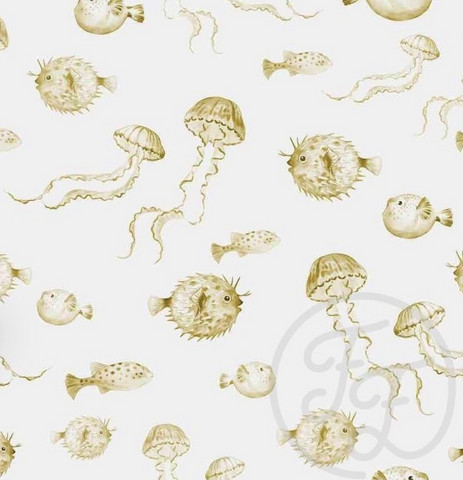 Family fabrics, Pufferfish -trikoo PALA 1 metri