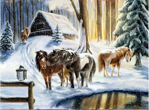 Joulukalenteri, hevosten joulu, 52x38 cm