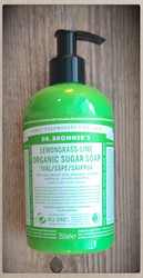 Dr. Bronner`s sugar soap, käsi & vartalo pumppusaippua 355 ml - Sitruunaruoho & lime