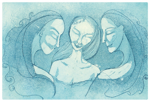 Sleeping Sisters -taidepostikortti