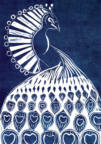 Peacock (sininen)-taidejuliste A4