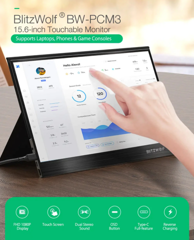 Blitzwolf 15.6” Touch USB-C ulkoinen näyttö