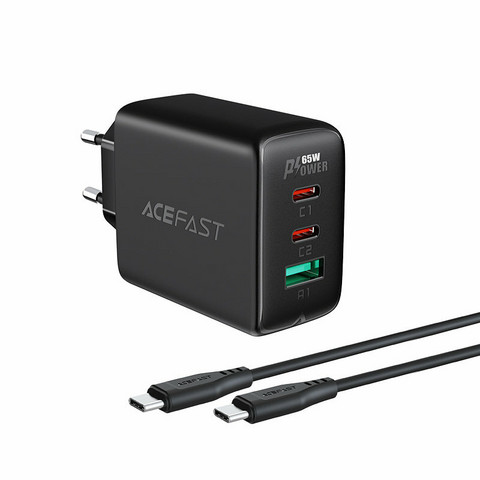 Acefast 65W USB-C pikalaturi 2xUSB-C + 1xUSB A +USB-C- kaapeli - Lenovo - Macbook - Dell - HP