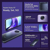 Xiaomi Redmi Note 9T 5G -Android-puhelin, Dual-SIM, 64 Gt, yön musta
