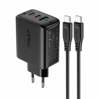 Acefast 65W USB-C pikalaturi 2xUSB-C + 1xUSB A +USB-C- kaapeli - Lenovo - Macbook - Dell - HP