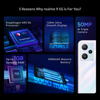RealMe 9 5G Android 12 älypuhelin - 6.6