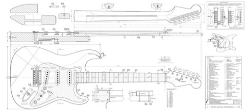 Soitinpiirustukset Stratocaster-tyyppinen kitara (piirtäjä RN)