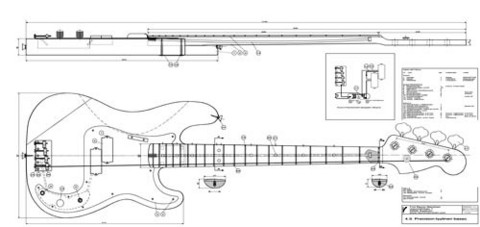Soitinpiirustukset Precision Bass-tyyppinen bassokitara (piirtäjä RN)
