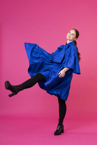 LUSH- DRESS with BOW COLLAR, BLUE