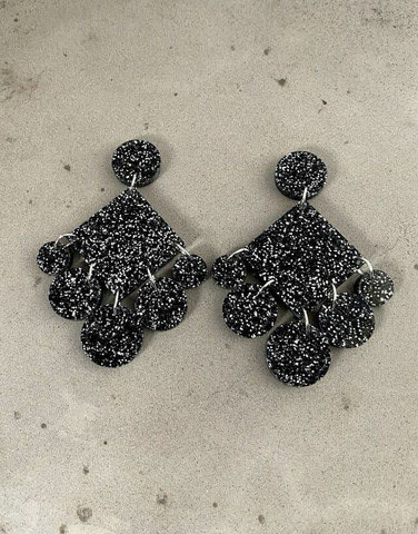 DANGLE - CIRCLE EARRING, BLACK glitter