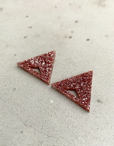 Triangle - Earrings, Pink glitter