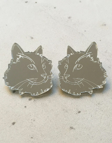 CAT - Earring, Silver mirror acrylic