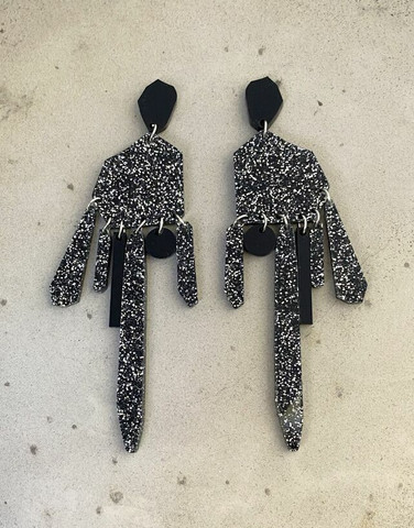 DROP - EARRING, BLACK glitter