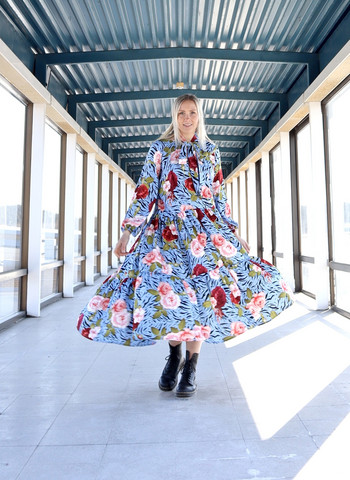 FLOWY- DRESS LONG, BLUE FLOWER