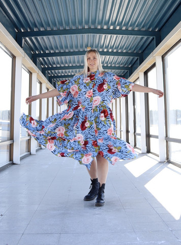 FLIRTY-DRESS long, BLUE FLOWER