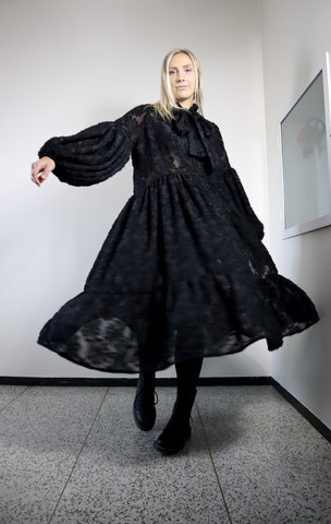 LUSH- DRESS with BOW COLLAR, BLACK FLOWER