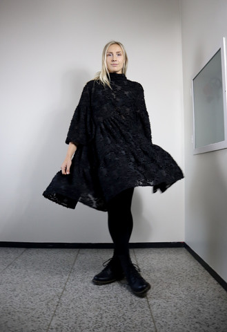 LUSH- DRESS with BOW COLLAR, BLACK PEARL