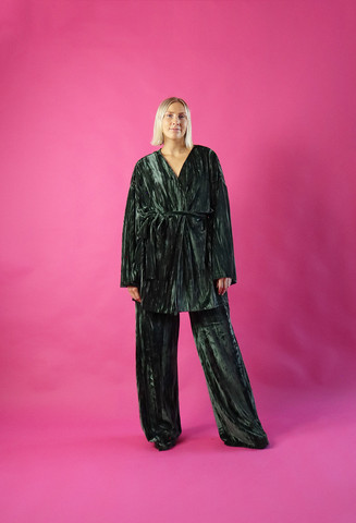 VELVET KIMONO, FOREST GREEN