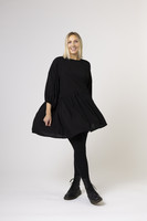 FLIRTY - DRESS PUFF-SLEEVE, BLACK