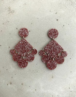 DANGLE - CIRCLE EARRING, PINK GLITTER