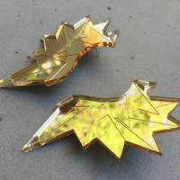 Wings - earring, gold mirror acrylic