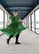 LUSH- DRESS with PUFF SLEEVES, GREEN GLITTER