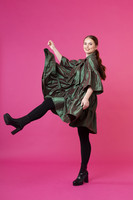 LUSH- DRESS with BOW COLLAR, GREEN/WINE