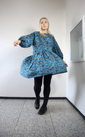 FLIRTY - DRESS PUFF-SLEEVE, PETROL FLOWER