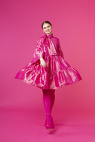 LUSH- DRESS with BOW COLLAR, GOLDEN PINK