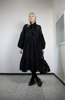 LUSH- DRESS with BOW COLLAR, BLACK FLOWER