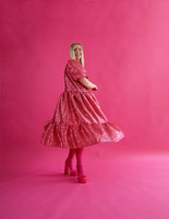 LUSH- DRESS with PUFF SLEEVES, PINK GLITTER