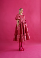 LUSH- DRESS with PUFF SLEEVES, PINK GLITTER