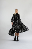 FLOWY- DRESS LONG, DAISY BLACK