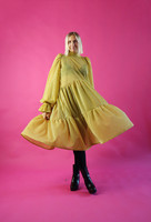 DISHY- DRESS WITH BOW COLLAR, GLITTER YELLOW GOLD