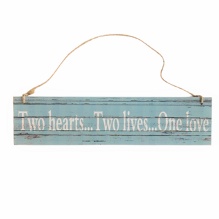 Puinen kyltti Two Hearts, vihreä