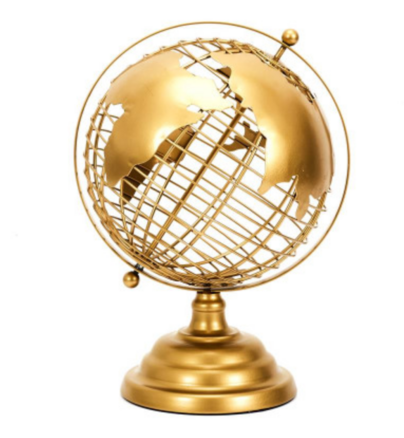 Kultaisen värinen upea metallista valmistettu Globe koristemaapallo, 28x20,5x19cm