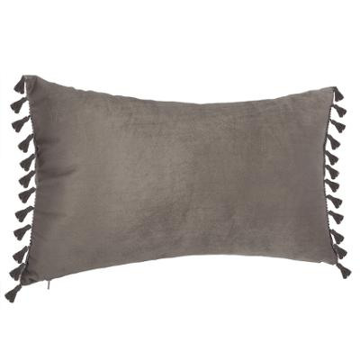 Pehmeä Velvet koristetyyny tupsuilla,  30x50cm; okra, harmaa tai beige