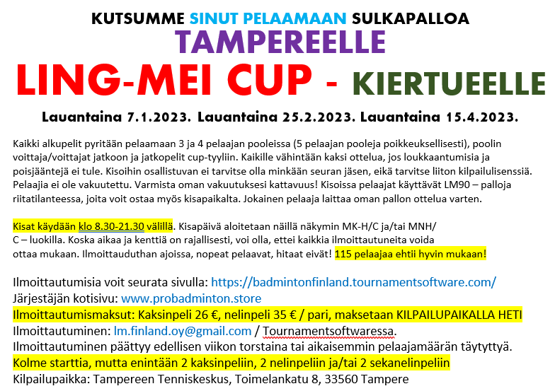 Sulkapallon harrasteturnaus - TAMPERE