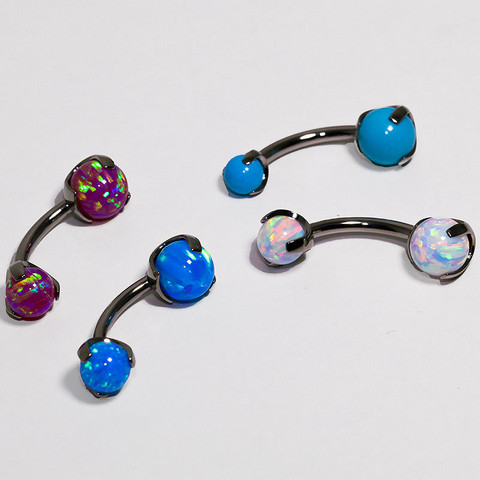 Prong-set opal navel curve